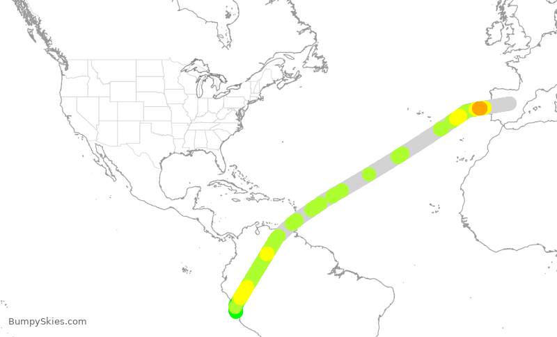 Turbulence forecast map for IBE0123, MAD to SPJC