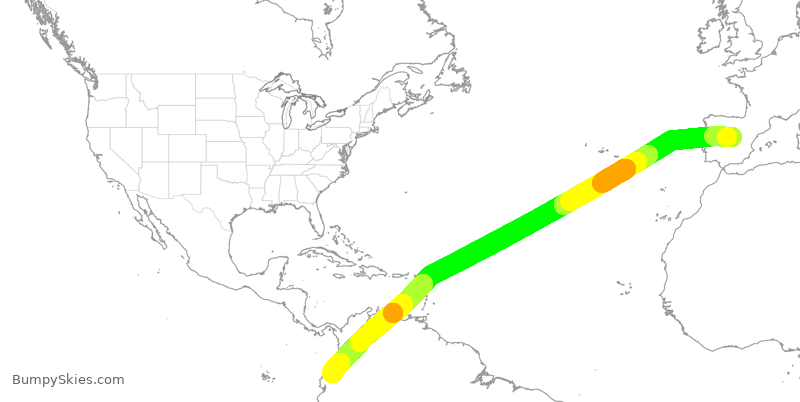 Turbulence forecast map for IBE0137, MAD to UIO
