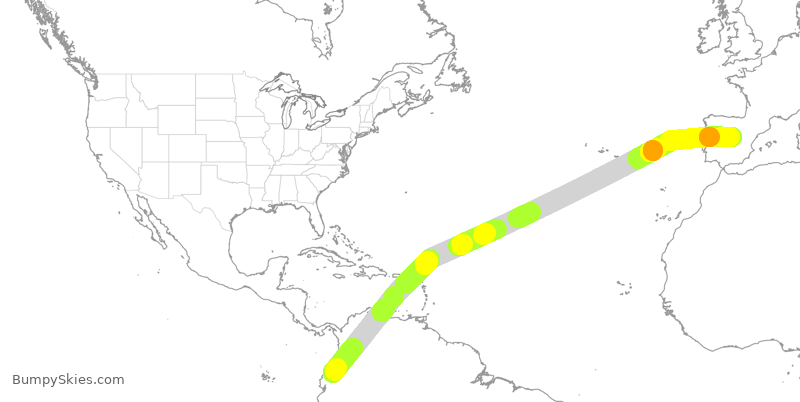 Turbulence forecast map for IBE0138, UIO to MAD