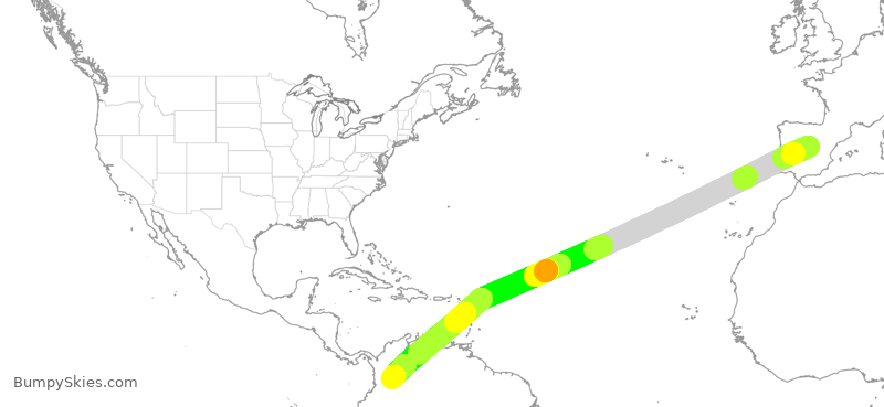 Turbulence forecast map for IBE0151, MAD to BOG