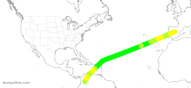 Turbulence forecast map for IBE0153, MAD to BOG
