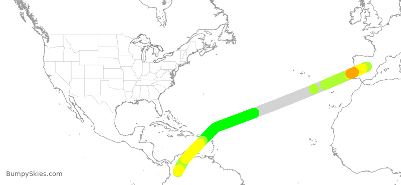 Turbulence forecast map for IBE0155, MAD to BOG