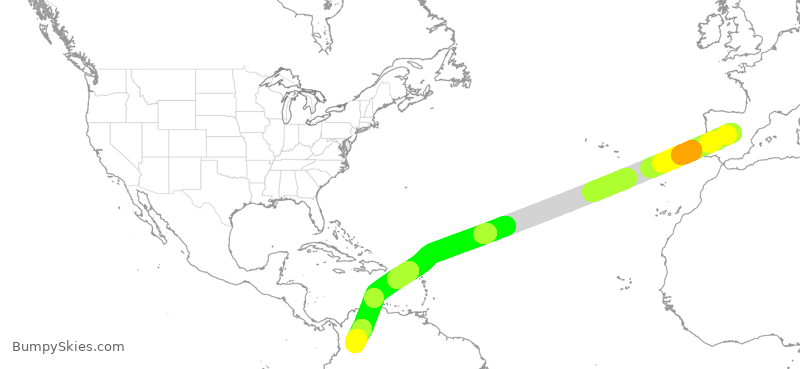 Turbulence forecast map for IBE0157, MAD to BOG