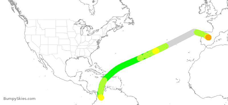 Turbulence forecast map for IBE0159, MAD to BOG