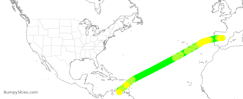 Turbulence forecast map for IBE0191, MAD to CCS