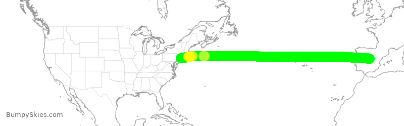 Turbulence forecast map for IBE0212, JFK to MAD