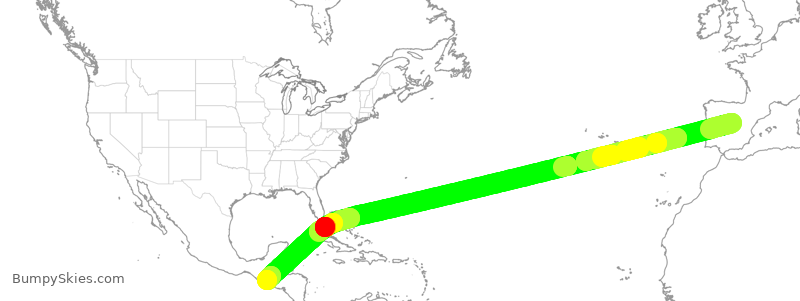 Turbulence forecast map for IBE0221, MAD to GUA
