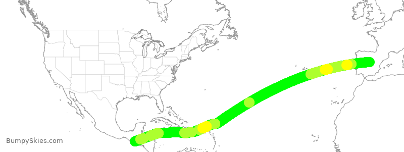 Turbulence forecast map for IBE0223, MAD to GUA