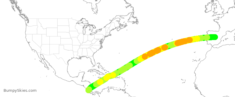 Turbulence forecast map for IBE0243, MAD to SJO