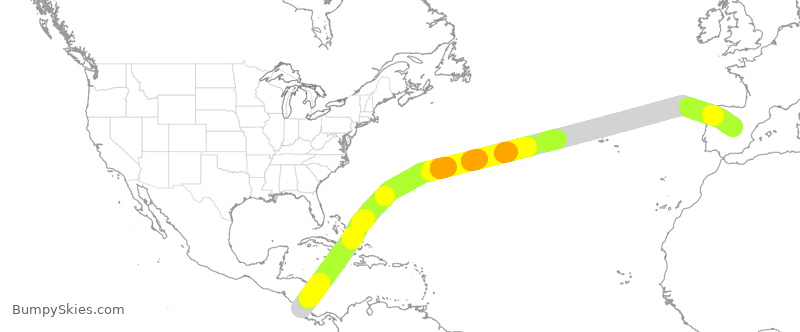 Turbulence forecast map for IBE0244, SJO to MAD
