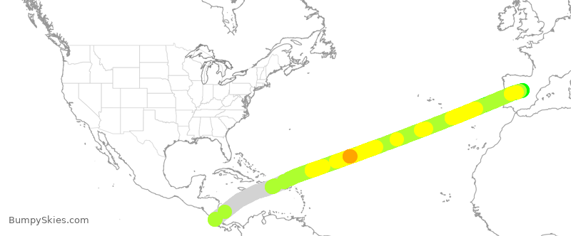 Turbulence forecast map for IBE0246, SJO to MAD