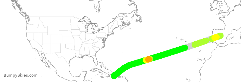 Turbulence forecast map for IBE0265, MAD to SDQ