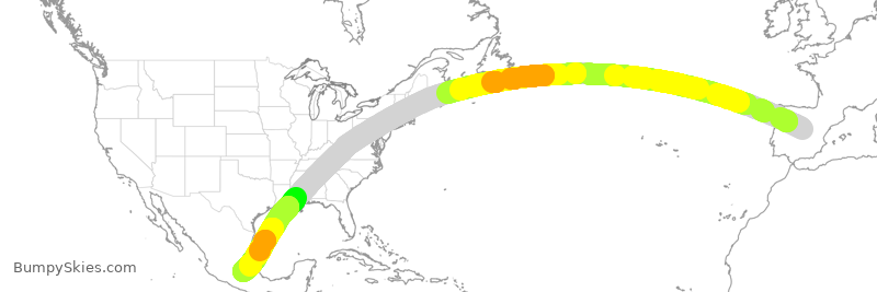 Turbulence forecast map for IBE0301, MAD to MEX