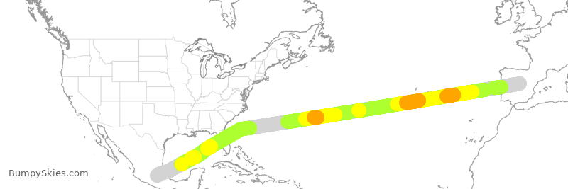 Turbulence forecast map for IBE0303, EMD to MMX
