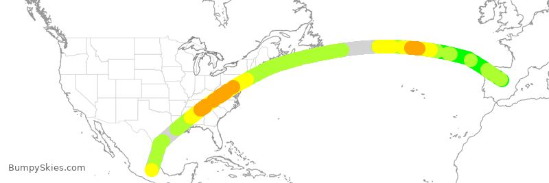 Turbulence forecast map for IBE0304, MEX to MAD