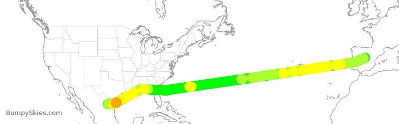 Turbulence forecast map for IBE0305, MAD to MTY
