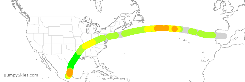 Turbulence forecast map for IBE0311, MAD to MEX