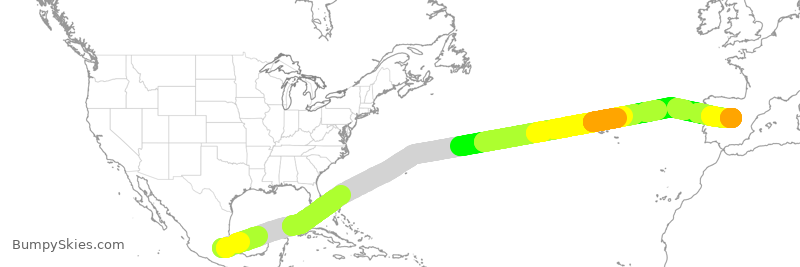Turbulence forecast map for IBE0312, MMX to EMD