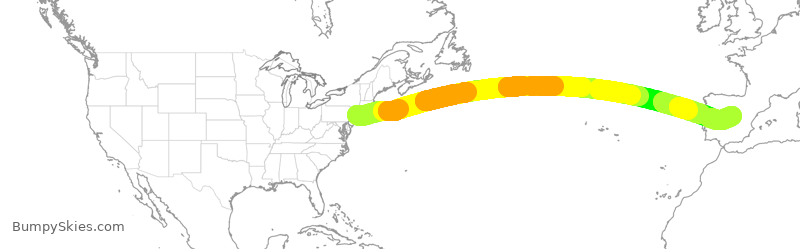 Turbulence forecast map for IBE0324, JFK to MAD