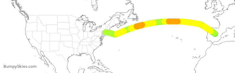 Turbulence forecast map for IBE0328, EWR to MAD