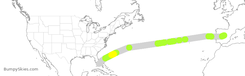 Turbulence forecast map for IBE0332, MIA to MAD