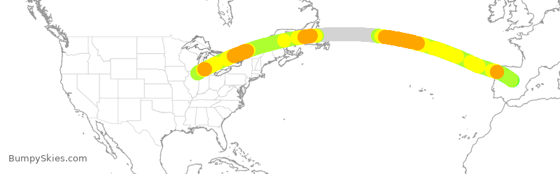 Turbulence forecast map for IBE0344, ORD to MAD