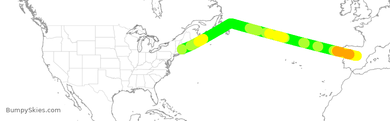 Turbulence forecast map for IBE0347, MAD to BOS