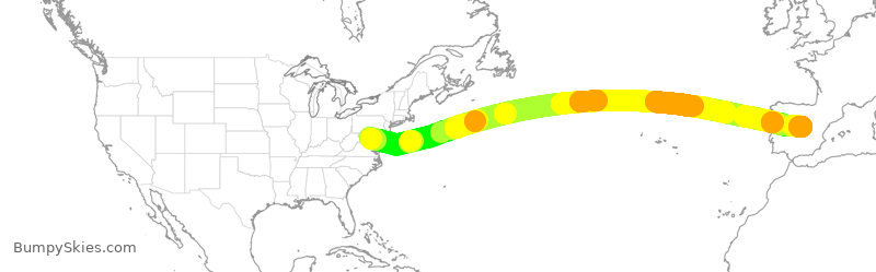 Turbulence forecast map for IBE0362, IAD to MAD