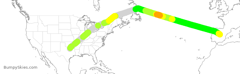Turbulence forecast map for IBE0366, DFW to MAD