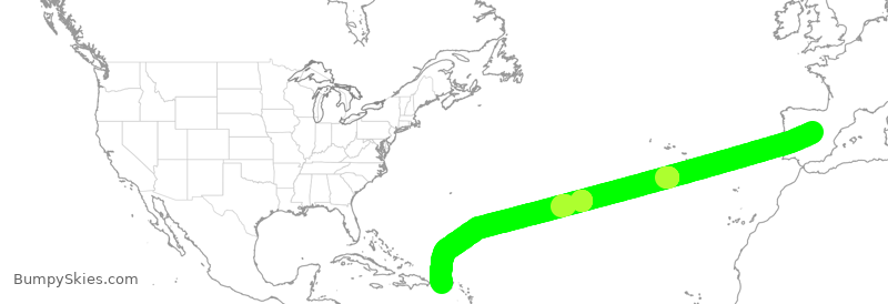 Turbulence forecast map for IBE0381, MAD to SJU