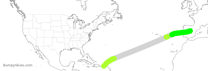Turbulence forecast map for IBE0384, SJU to MAD