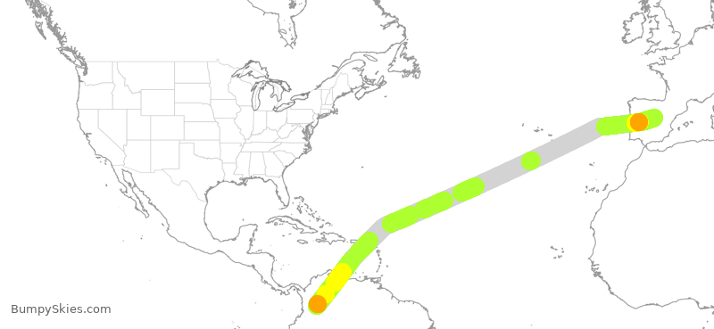 Turbulence forecast map for IBE154, BOG to MAD