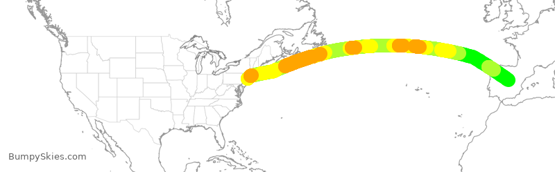 Turbulence forecast map for IBE212, JFK to MAD