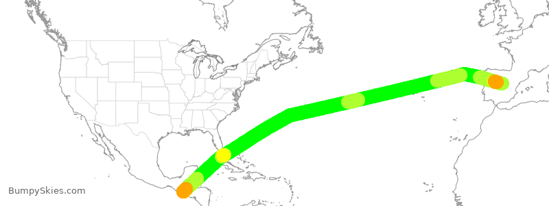 Turbulence forecast map for IBE221, MAD to GUA