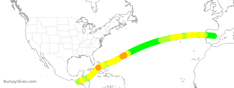 Turbulence forecast map for IBE223, MAD to GUA