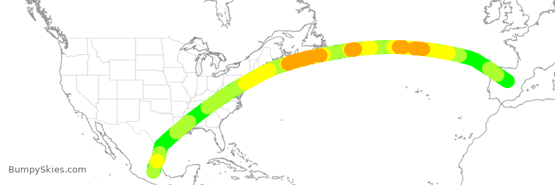Turbulence forecast map for IBE304, MEX to MAD