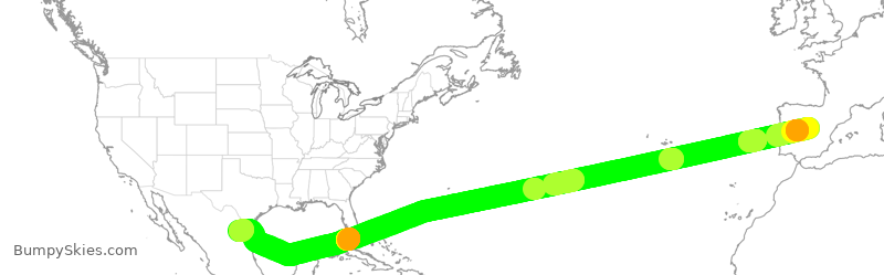 Turbulence forecast map for IBE305, MAD to MTY