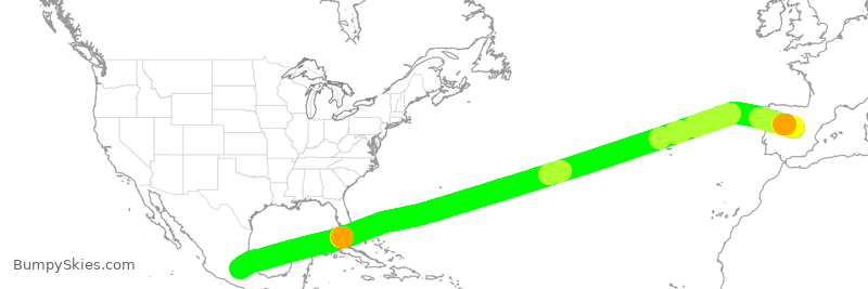 Turbulence forecast map for IBE307, MAD to MEX