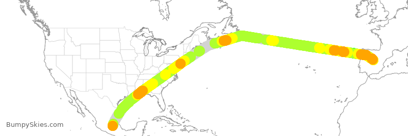 Turbulence forecast map for IBE308, MEX to MAD
