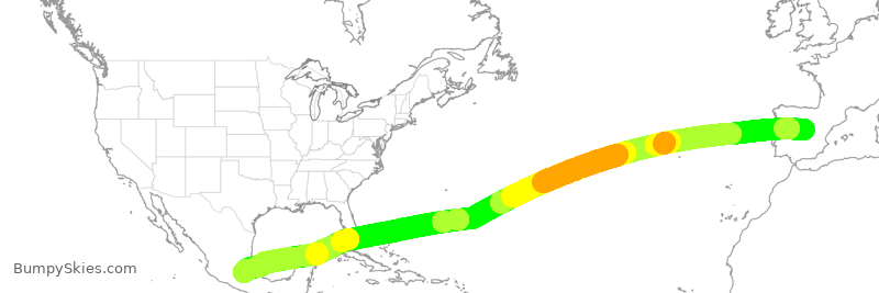 Turbulence forecast map for IBE311, MAD to MEX