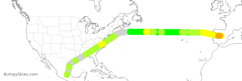 Turbulence forecast map for IBE312, MEX to MAD
