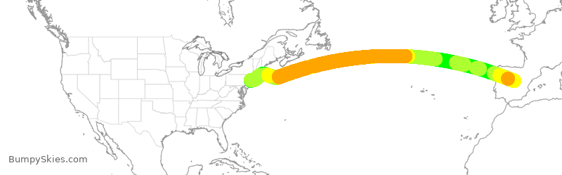 Turbulence forecast map for IBE323, MAD to JFK
