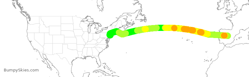 Turbulence forecast map for IBE327, MAD to EWR
