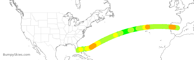Turbulence forecast map for IBE337, MAD to MIA