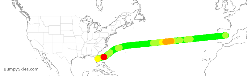 Turbulence forecast map for IBE339, MAD to MCO