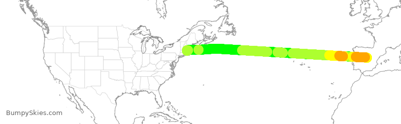 Turbulence forecast map for IBE347, MAD to BOS