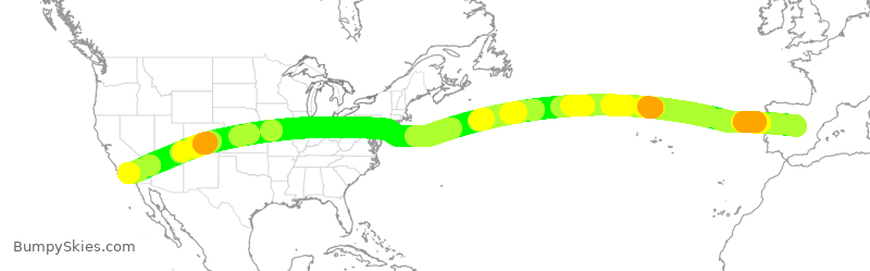 Turbulence forecast map for IBE351, MAD to LAX