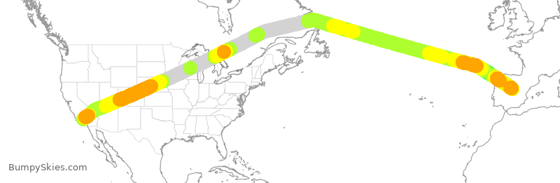 Turbulence forecast map for IBE352, LAX to MAD