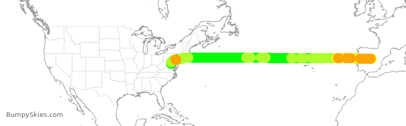 Turbulence forecast map for IBE361, MAD to IAD