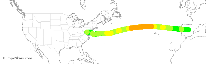 Turbulence forecast map for IBE362, IAD to MAD